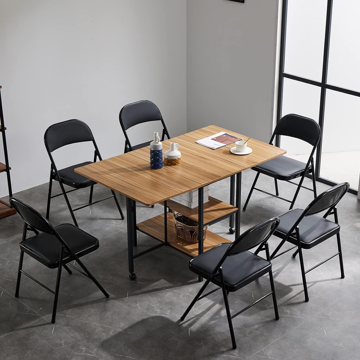Karl home Paquete de 8 sillas plegables negras con asientos acolchados para exteriores e interiores, asiento comercial apilable portátil con marco