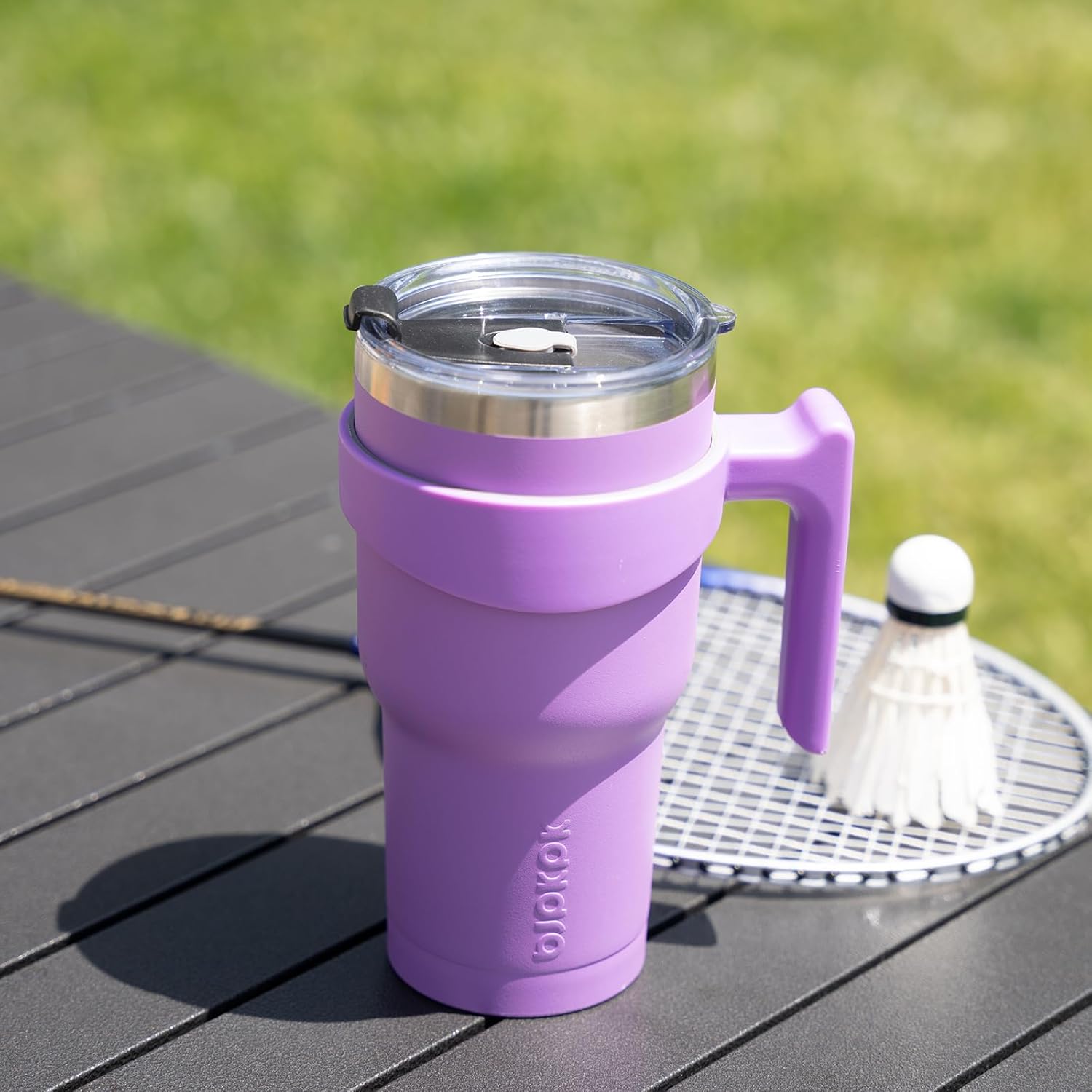 BJPKPK Vaso con asa, vaso de acero inoxidable de 40 onzas con tapa y pajita, tazas de café aisladas, lavanda