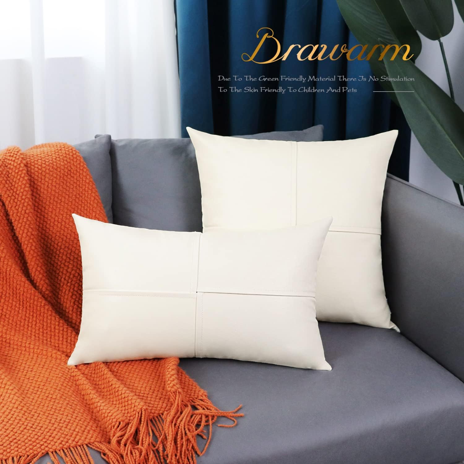 BRAWARM Fundas de almohada de piel sintética de 20 x 20 pulgadas, paquete de 2, fundas de almohada de cuero crema, almohadas decorativas de cuero