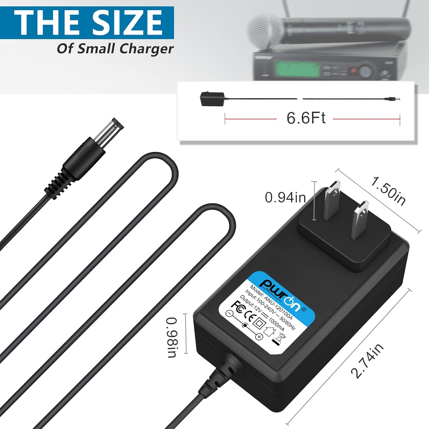 PwrON Adaptador de CA compatible de 12 V para Shure SLX4 PGX4 BLX4 BLX88 BLX4R GLXD6 UABiasT PG4 PGX4 PGXD4 SLX4L P2T FP33 Receptores inalámbricos