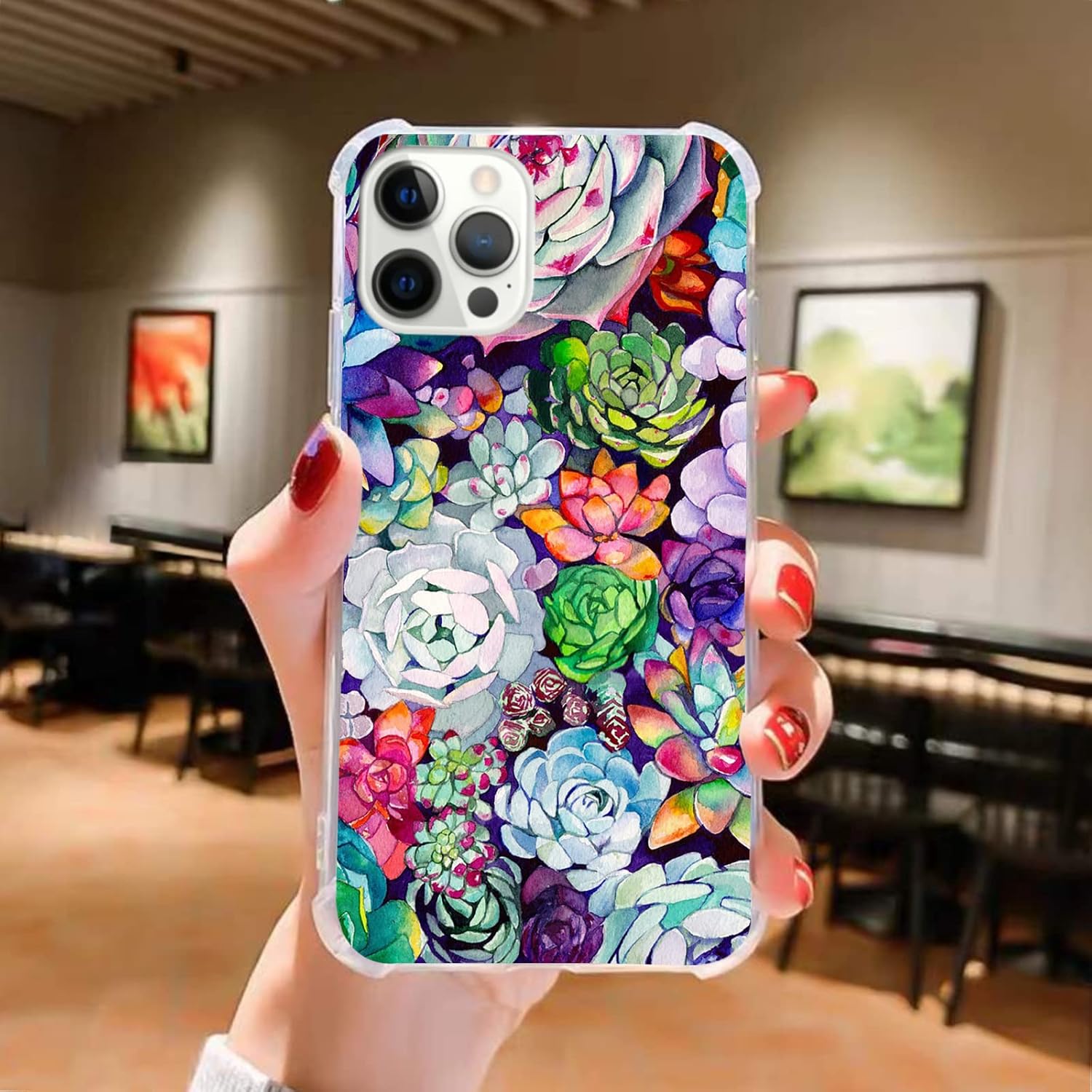 Funda de acuarela para plantas suculentas, compatible con iPhone 15 Pro, bonita funda colorida de jardín suculenta para iPhone 15 Pro, funda de TPU