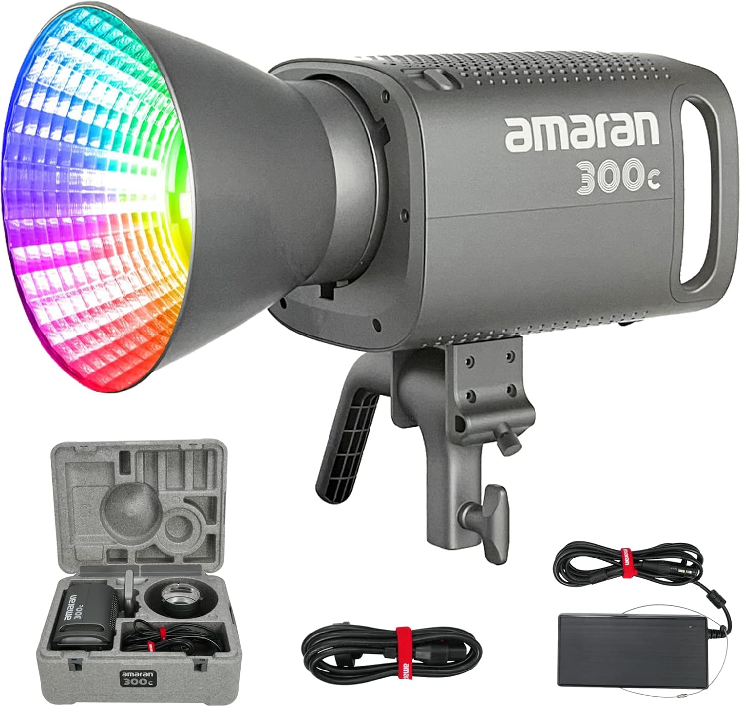 Aputure Amaran 300c RGB COB luz de vídeo Bowen Mount 2,500K a 7,500K CCT con ajuste GM 26,580 lux  3.3 ft con soporte de hiperreflector APP Control