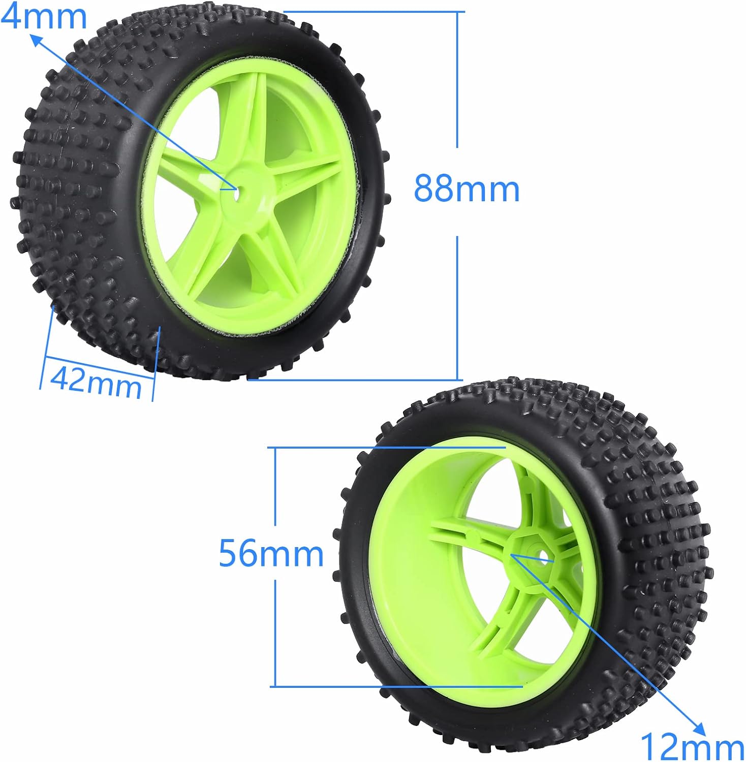 Llantas hexagonales de 0.472in y neumáticos de goma con inserciones de espuma de 3.46 pulgadas  3.465in de repuesto para 110 RC todoterreno Buggy,