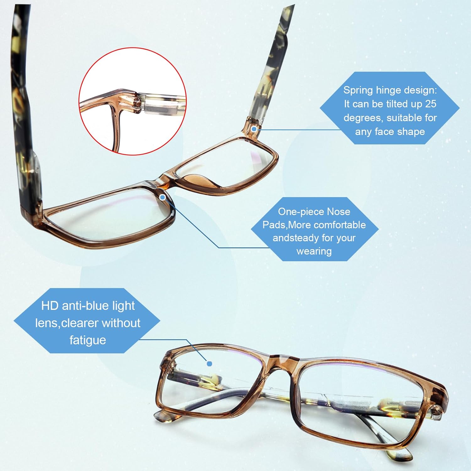 Ronecool Gafas de lectura para mujereshombres, bloqueo de luz azul, para lectura frente a la computadora, antifatiga ocular, 6 paquetes
