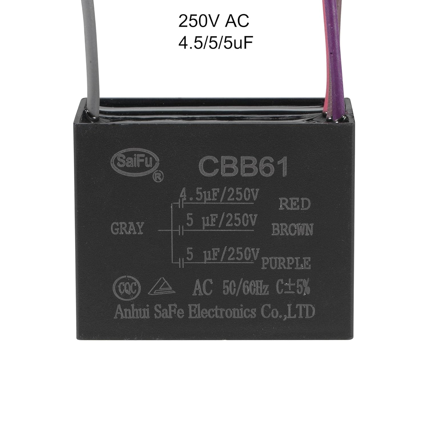 uxcell Condensador de ventilador de techo CBB61 4.555uF 250V AC 4 alambres condensador de película de polipropileno metalizado 1.890×1.496×1.024 in