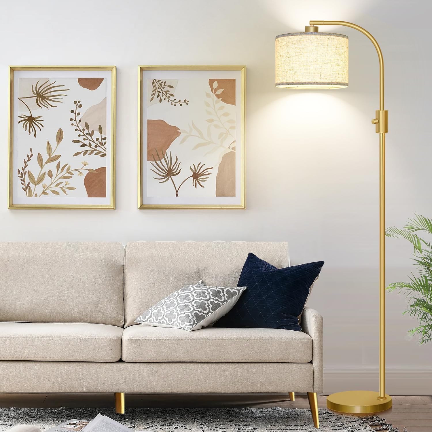 ActualizadaLámpara de pie regulable, bombilla LED de 1200 lúmenes incluida, lámparas de pie de arco dorado para sala de estar, lámpara de pie