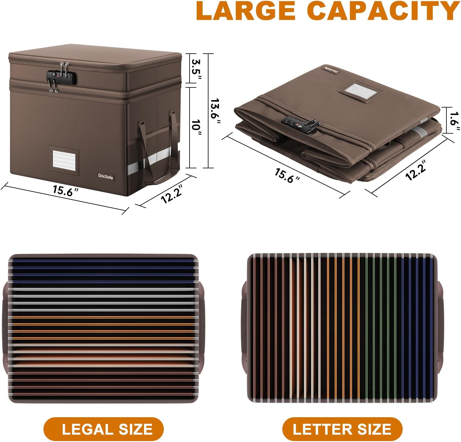 DocSafe Caja de archivos con cerradura, caja de documentos ignífuga de varias capas, organizador de almacenamiento de archivos plegable con