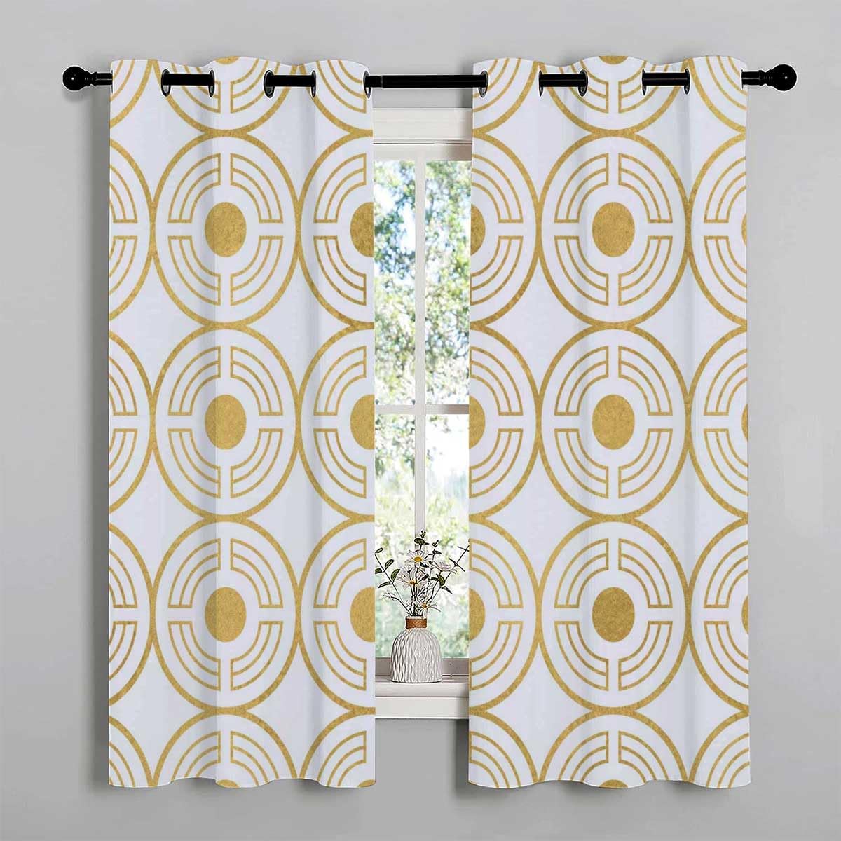 YANFENQI Cortinas anchas con textura dorada, geometría a cuadros, para armario, sin puerta, sábana opaca de 55 pulgadas de ancho por 72 pulgadas de