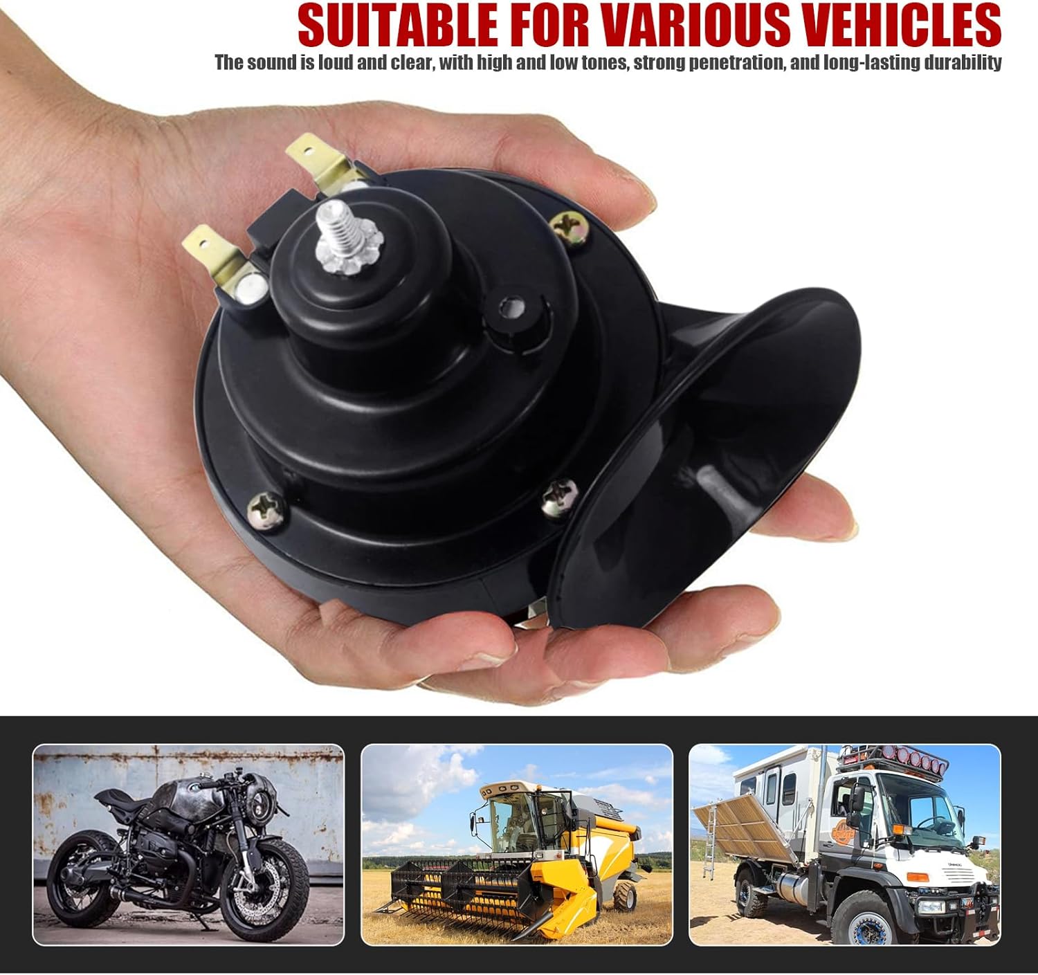 2 bocinas de caracol de automóvil, impermeables, a prueba de golpes, ultra ruidosas, bocina modificada de doble tono, kit de repuesto universal para