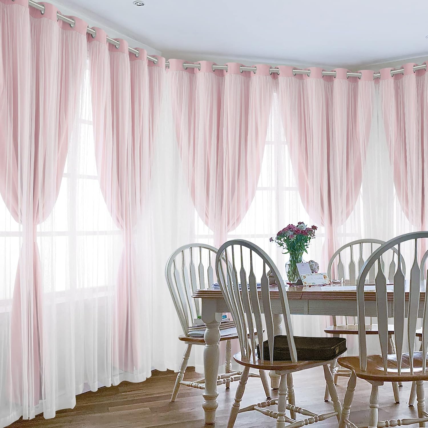 HOMEIDEAS Cortinas opacas de doble capa de color rosa de 63 pulgadas de largo, 2 paneles de cortinas para habitación de niñas y niños, cortinas