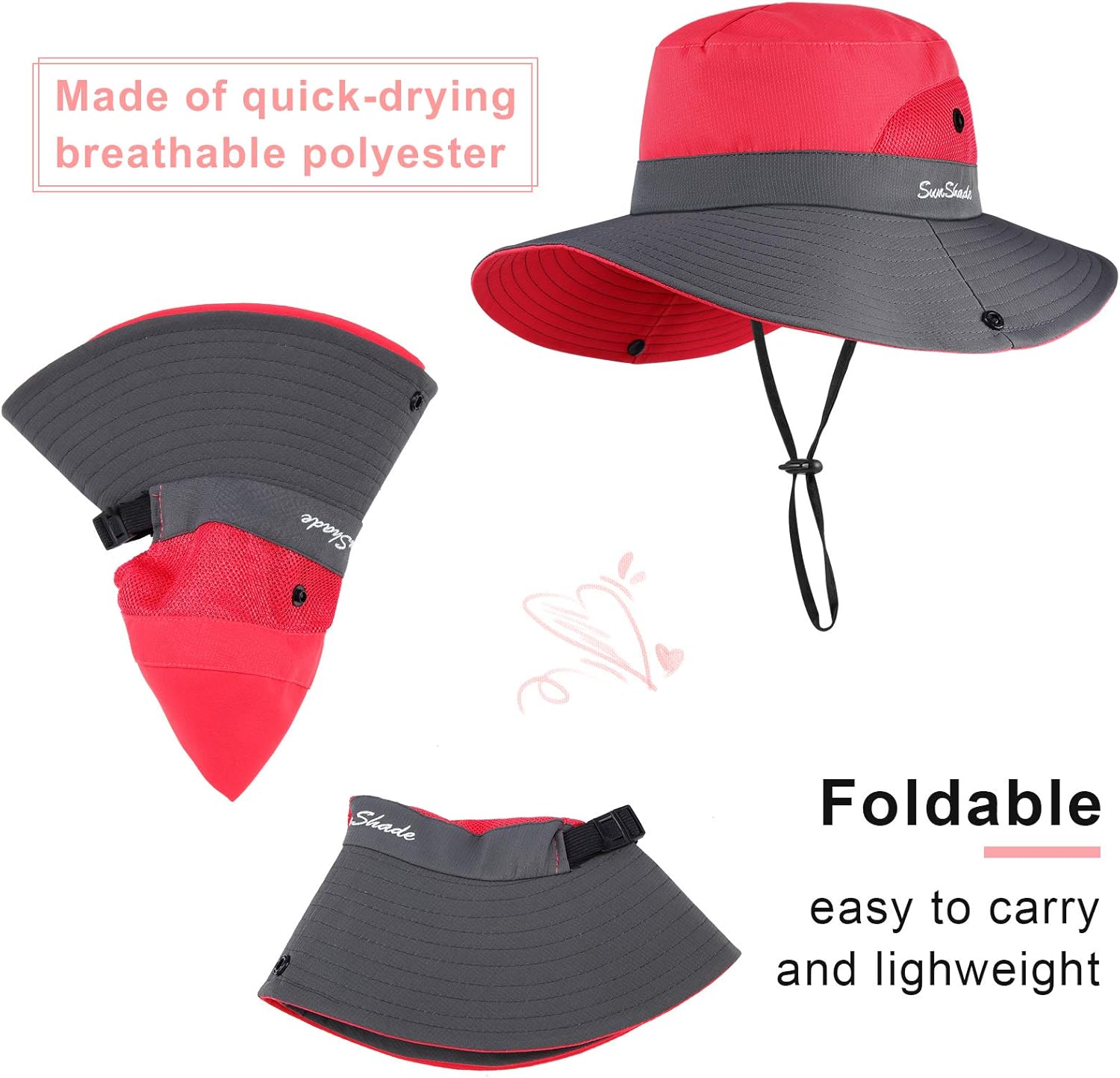 4 sombreros de verano para mujer, con protección UV, malla de ala ancha, gorras plegables de pesca en la playa con agujero para cola de caballo para