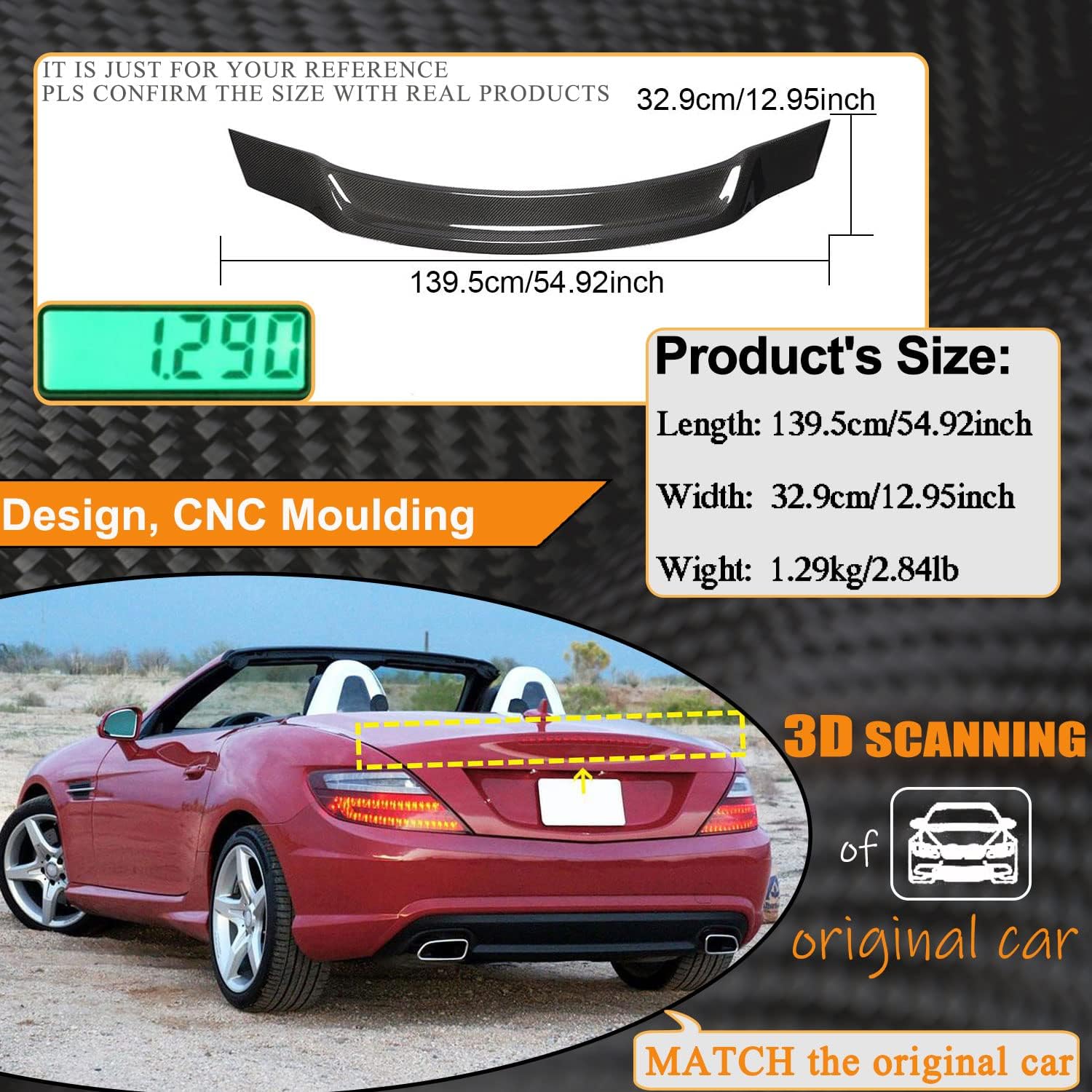 Alerón de tronco de fibra de carbono real para Mercedes Benz SLK clase convertible 2010-2016 salida de fábrica SLK Clase R172 SLK200 SLK250 SLK300