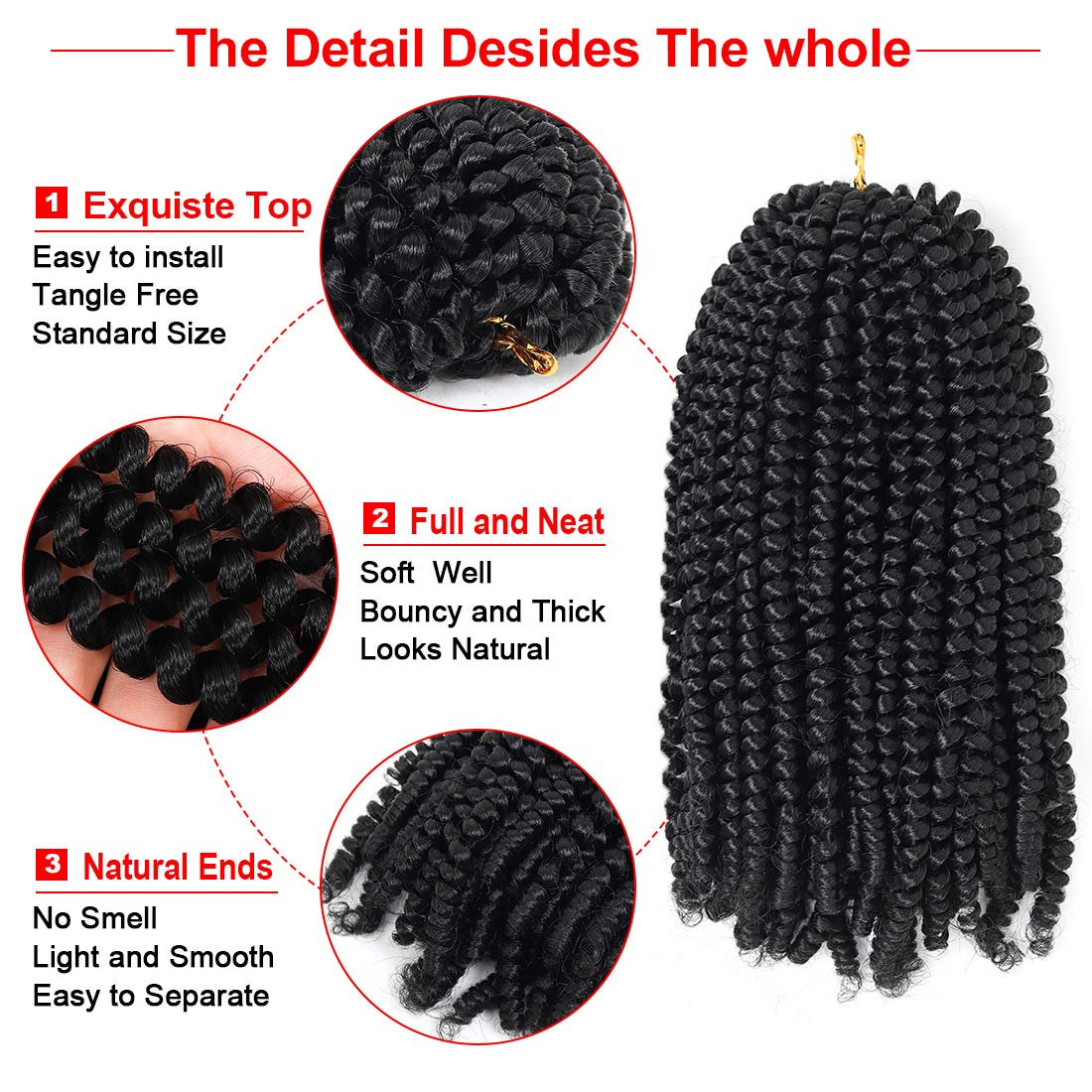 Paquete de 3 extensiones de trenzas de pelo muy rizado o trenzas africanas de pelo sintético de fibra resistente