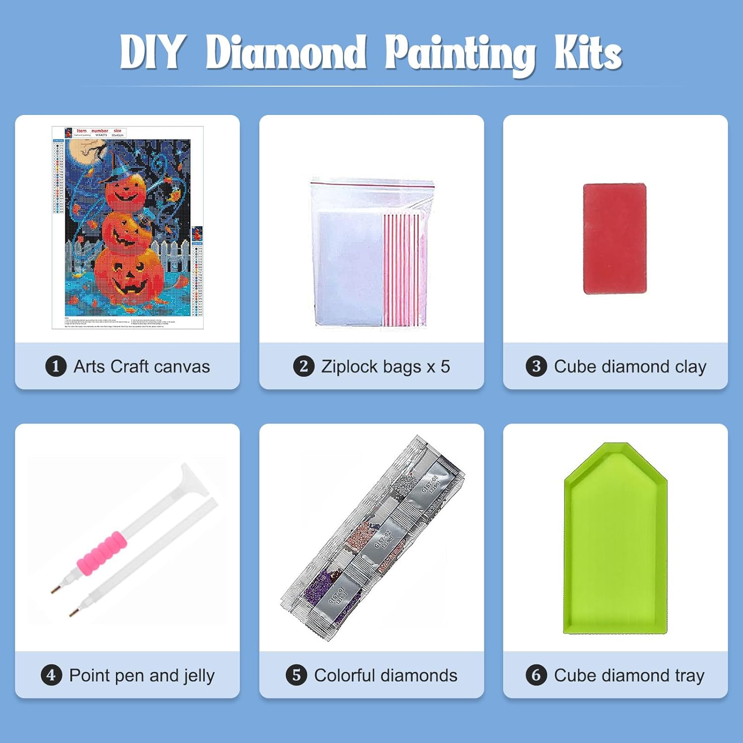 NAIMOER Kits de arte de diamantes de calabaza para adultos, kits de arte de diamantes nocturnos 5D para principiantes, taladro completo para