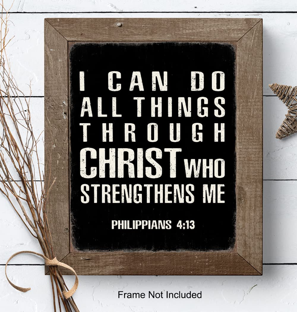 Christian Bible Verse Art Print 11×14 – I Can Do All Things Through Christ – Christian Wall Art for Men – Jesus Scripture Wall Decor – God Wall Art
