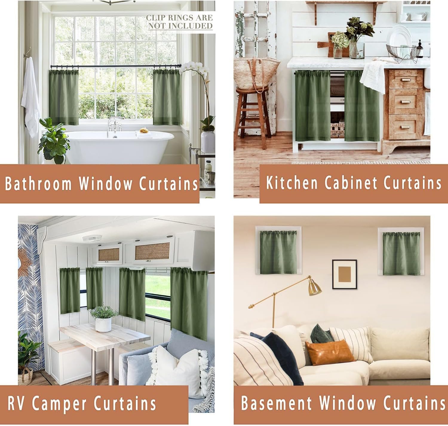 XTMYI Cortinas pequeñas de lino verde oliva de 36 pulgadas de largo, con bolsillo para cortinero, cortinas cortas semitransparentes para media