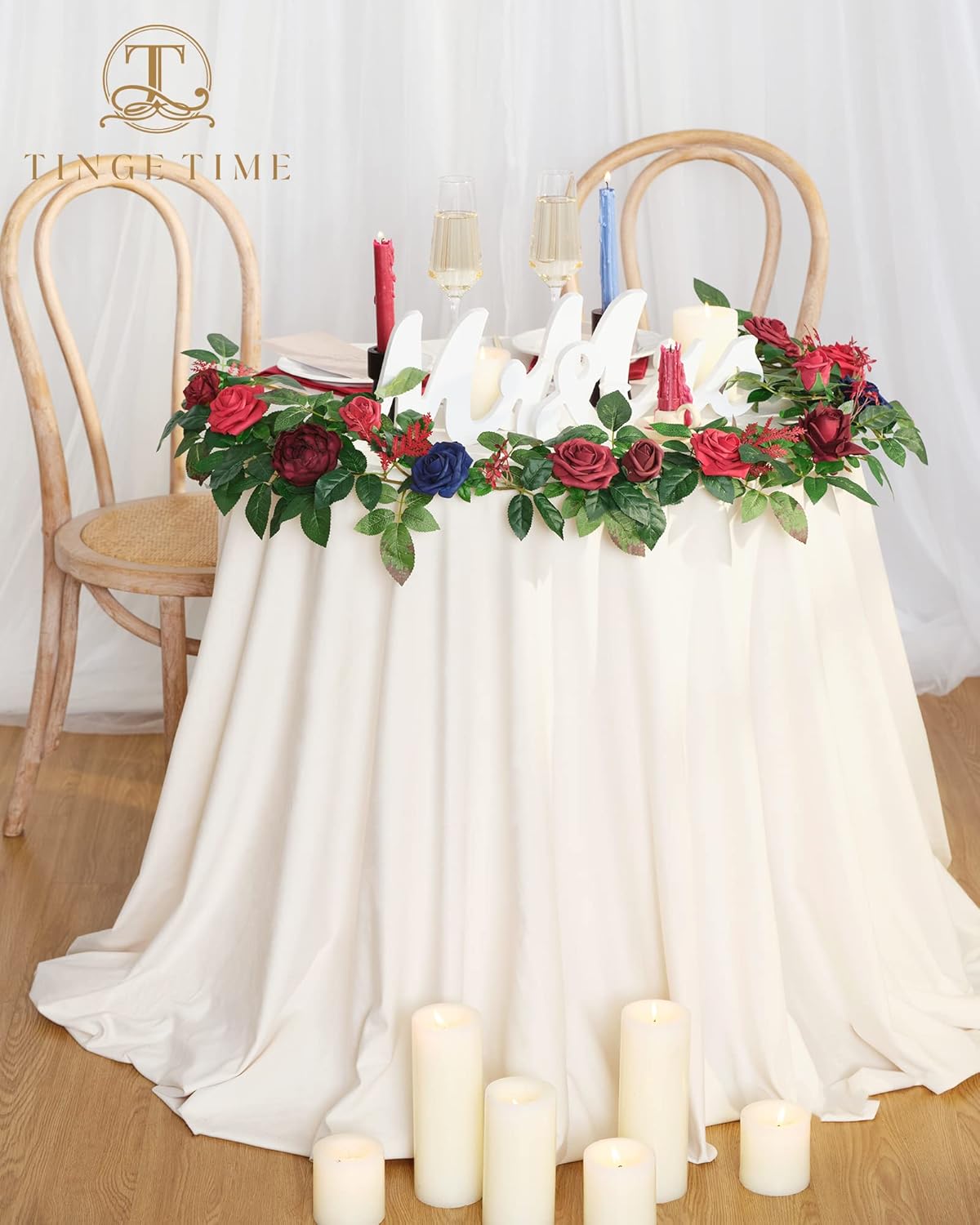 TINGE TIME Guirnalda de flores artificiales de 5 pies con tarjeta perfumada, guirnalda de rosas hecha a mano, guirnalda floral para decoración de