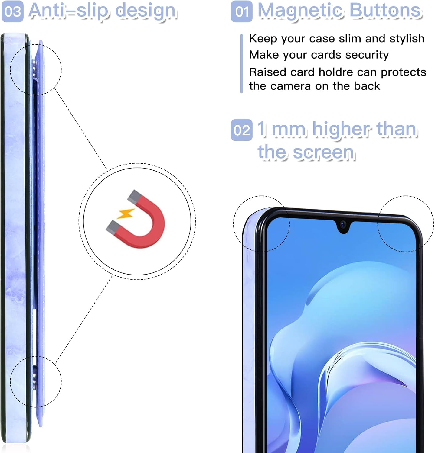 Asuwish Funda de teléfono para Samsung Galaxy A13 5G con protector de pantalla de vidrio templado y billetera de mármol abatible con soporte para
