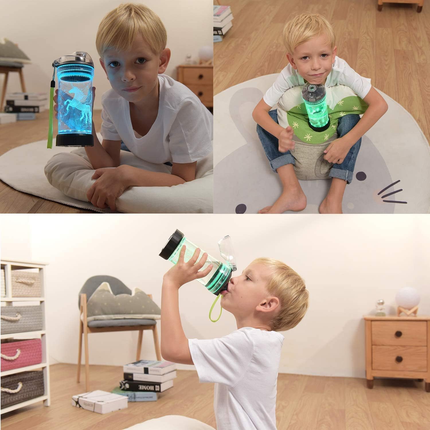 Botella de agua para niños con luz LED de guitarra brillante 3D, Tritan sin BPA, taza de viaje creativa ideal para regalo de música para el regreso