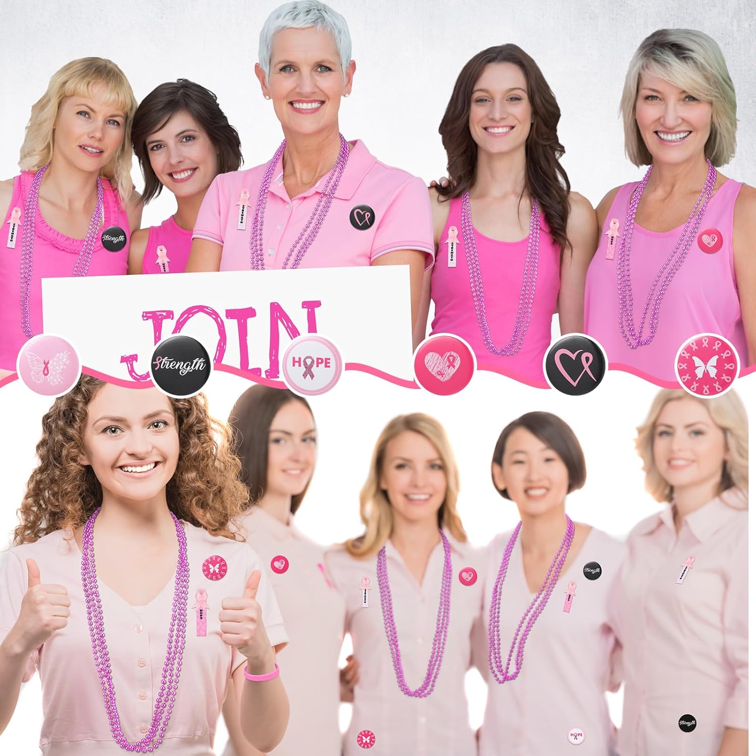 161 piezas de accesorios de concientización sobre el cáncer de mama, incluye cinta rosa, patos de goma, pulsera de silicona, pulsera de goma,