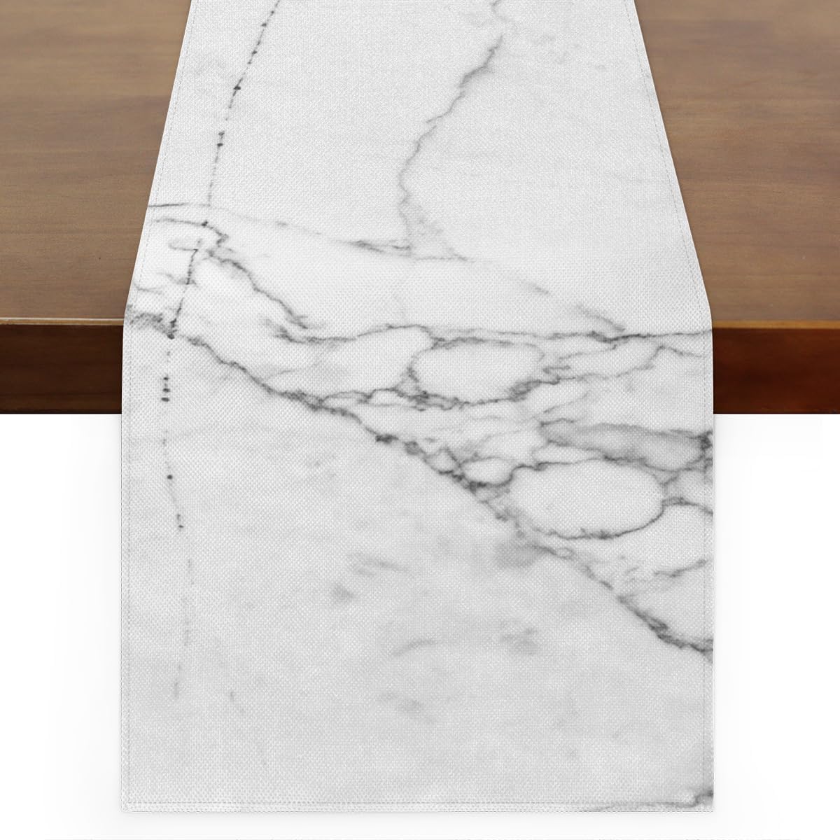 Camino de mesa de mármol blanco, mantel de lino rústico, decoración de mesa de comedor de cocina para decoración de fiesta del hogar, 13 x 48