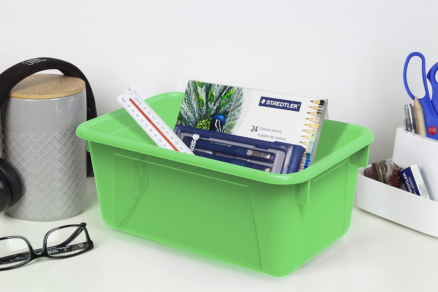 Storex – Cubos pequeños de almacenamiento, paquete de 5, de 12.2 x 7.8 x 5.1 pulgadas, color verde, (62417U05C)