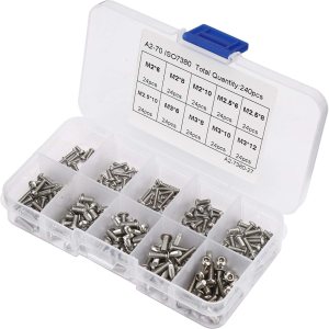 Juego de 240 tornillos hexagonales M2x6 M2x8 M2x10 M3x6 M3x8 M3x10 M3x12 M2.5×6 M2.5×8 M2.5×10 Juego de tuercas hexagonales de acero inoxidable con Juego de 240 tornillos hexagonales M2x6 M2x8 M2x10 M3x6 M3x8 M3x10 M3x12 M2.5×6 M2.5×8 M2.5×10 Juego de tuercas hexagonales de acero inoxidable con