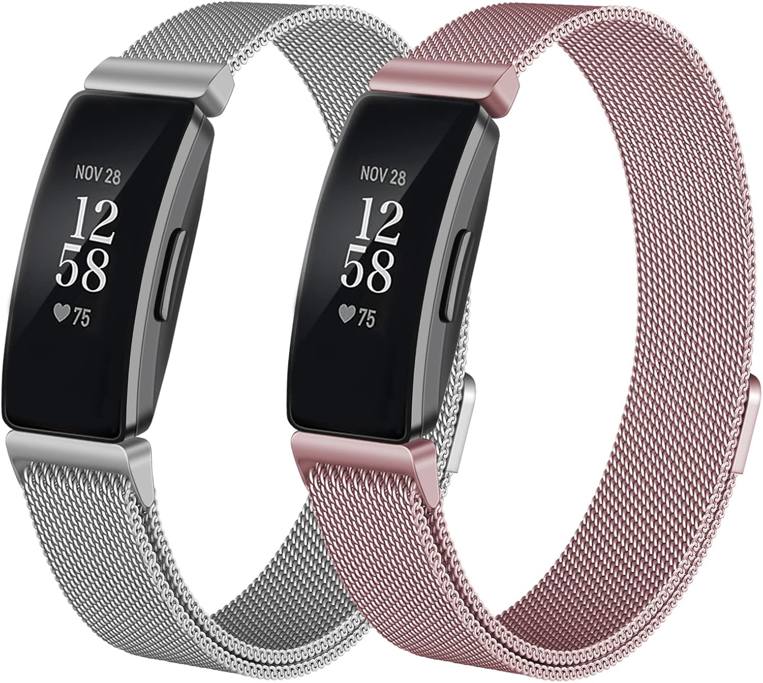 Paquete de 2 bandas de metal compatibles con Fitbit Inspire 2Fitbit Inspire HRFitbit Inspire para mujeres y hombres, pulseras de acero inoxidable de