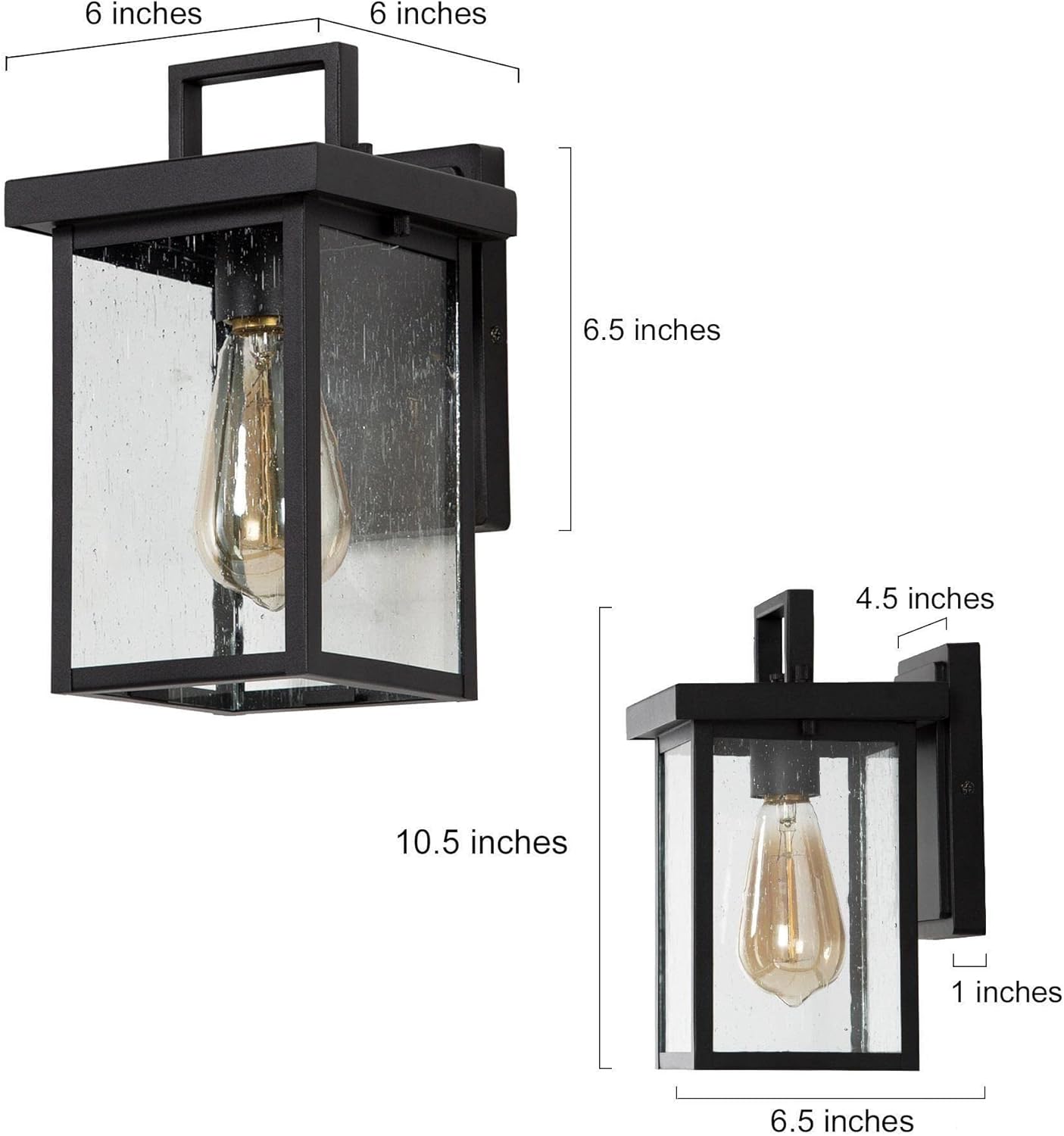 Durent Lighting Luces de pared negras para exteriores, apliques de pared exterior con vidrio semillado, faroles impermeables y antioxidantes para