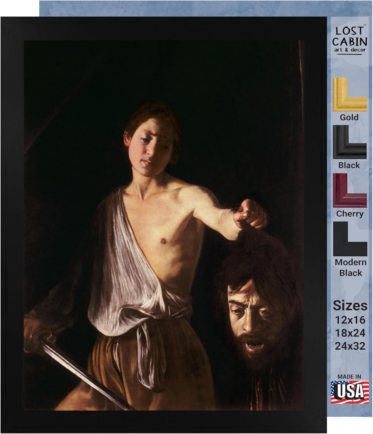 Caravaggio – Cabaña perdida David con la cabeza de Goliat  Impresión sin marco  Reproducción de pinturas de obras de arte finas  Póster decorativo