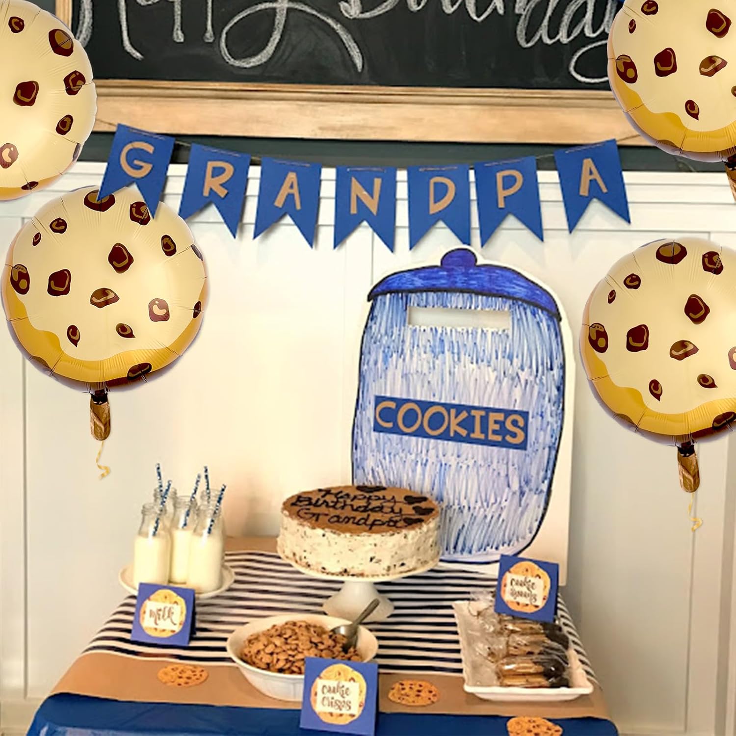 Globo de galletas con chispas de chocolate, leche y galletas, decoraciones de fiesta de monstruo de galletas, globos de galletas de primer