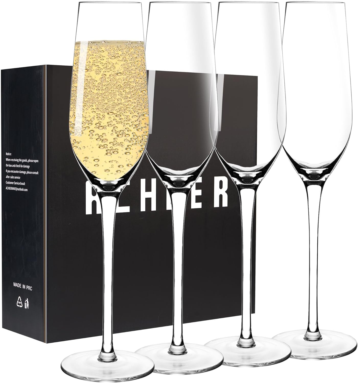 ACHEER Juego de copas de champán de cristal con clase de 4 a 7 onzas, copas de champán sopladas a mano, elegantes flautas, caja de regalo, para
