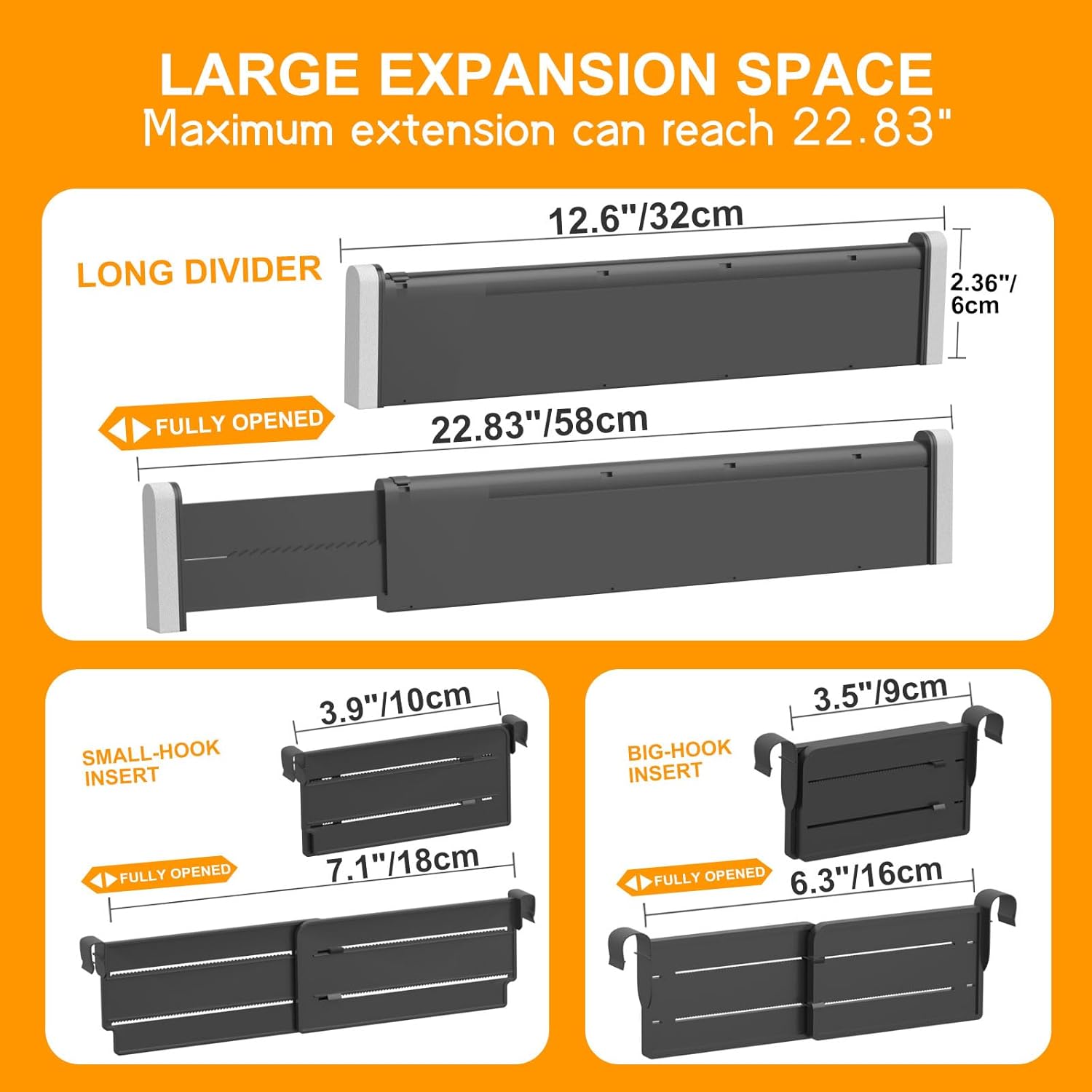 HiYZ Divisores de cajones ampliables con insertos, divisor de cajones de utensilios de cocina grandes, organizadores de cajones ajustables de 2.36