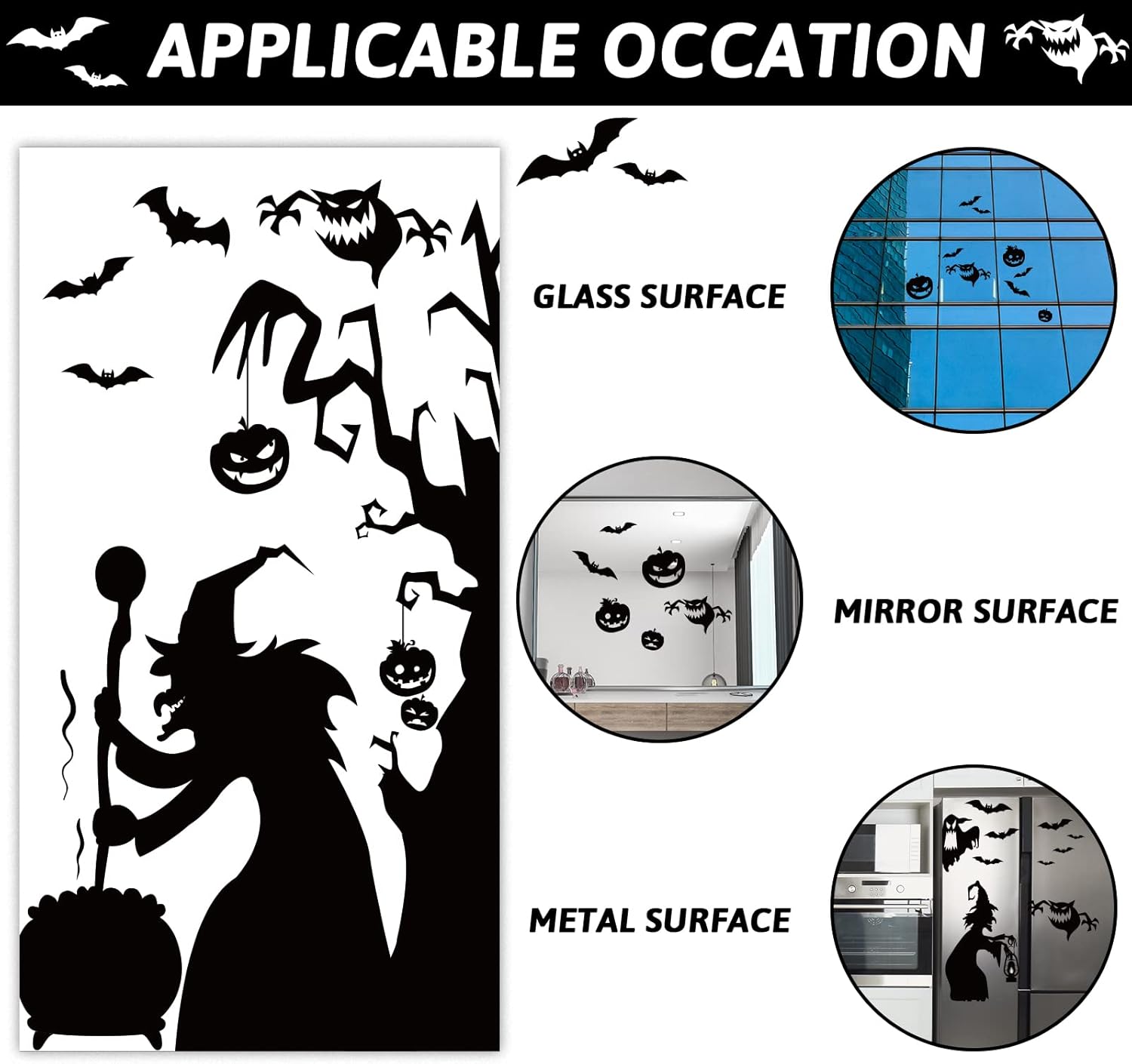 Decoraciones grandes para ventana de Halloween, bruja malvada, se aferra de Halloween, silueta aterradora, póster de ventana, calcomanías de terror