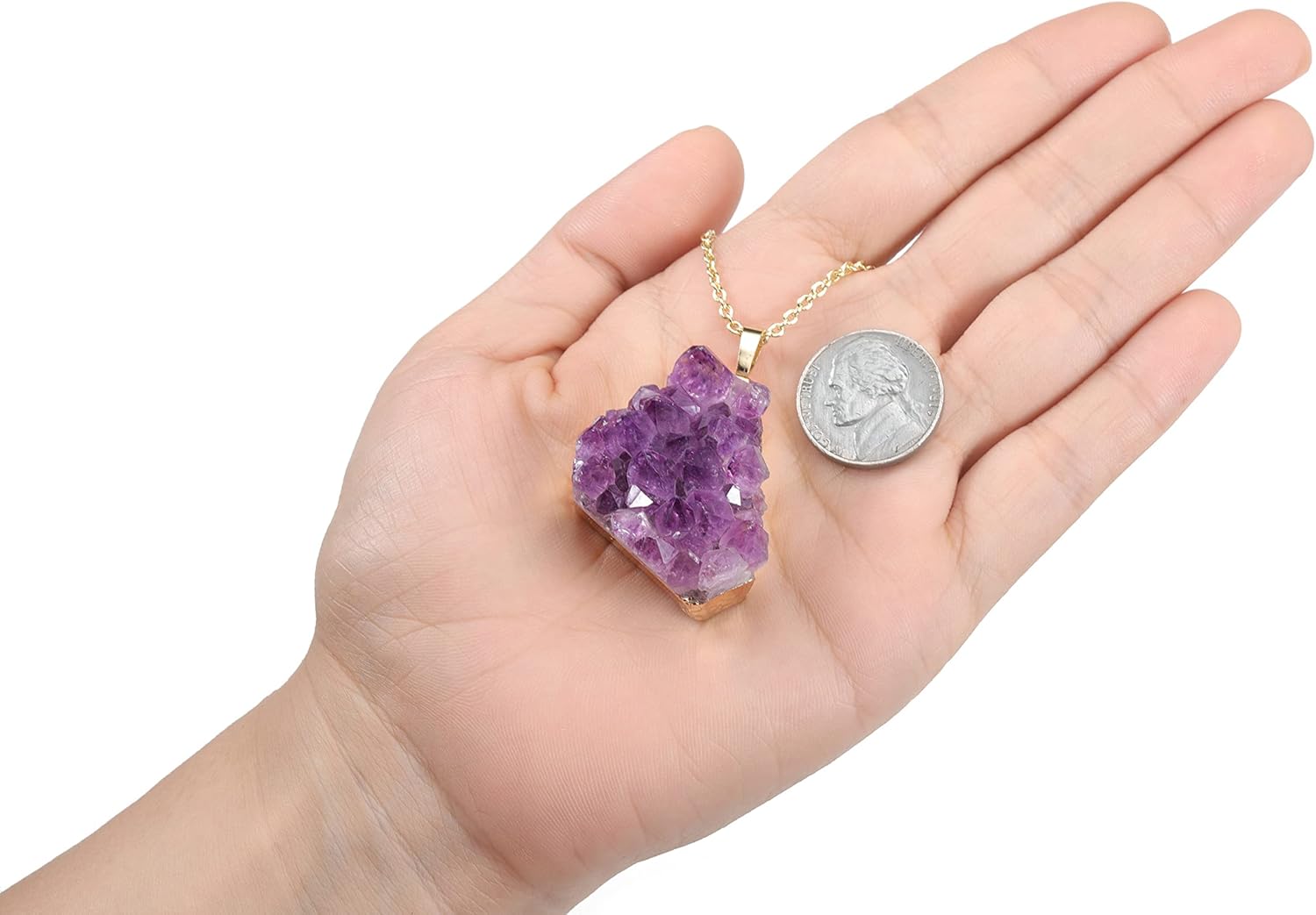 Jovivi Collar de cristal de amatista natural para mujeres y hombres, collar con colgante de piedra de cuarzo de amatista áspera irregular para