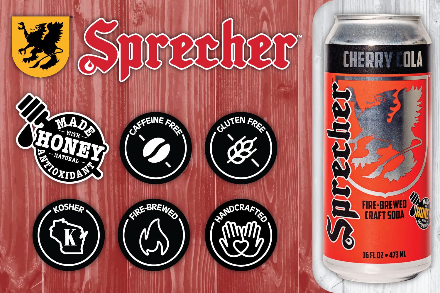 Sprecher Cherry Cola, gran sabor, hecho a mano, elaborado al fuego, gourmet, soda artesanal, lata de 16 onzas, paquete de 12