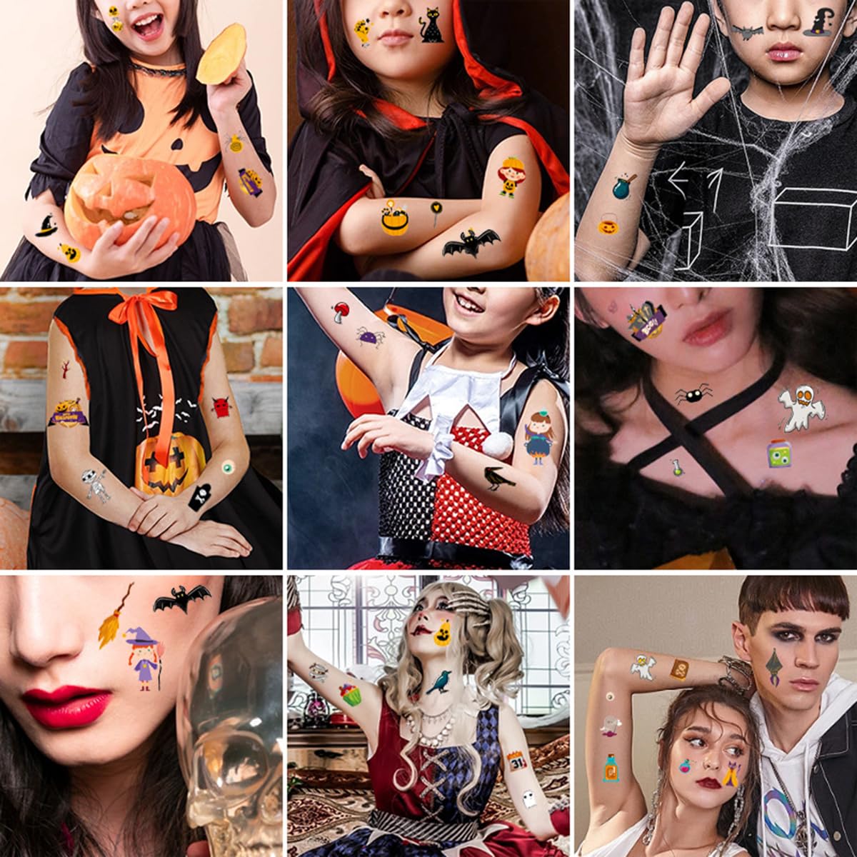 Kit de tatuaje temporal de Halloween de 10 piezas de calcomanías de tatuaje de transferencia de agua de dibujos animados  WLGDLH 10 diferentes