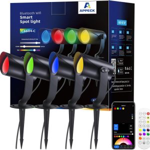APPECK Iluminación inteligente de paisaje, focos de paisaje impermeables IP67, 3000LM regulables RGBICW luces de camino funcionan con Alexa, luces APPECK Iluminación inteligente de paisaje, focos de paisaje impermeables IP67, 3000LM regulables RGBICW luces de camino funcionan con Alexa, luces