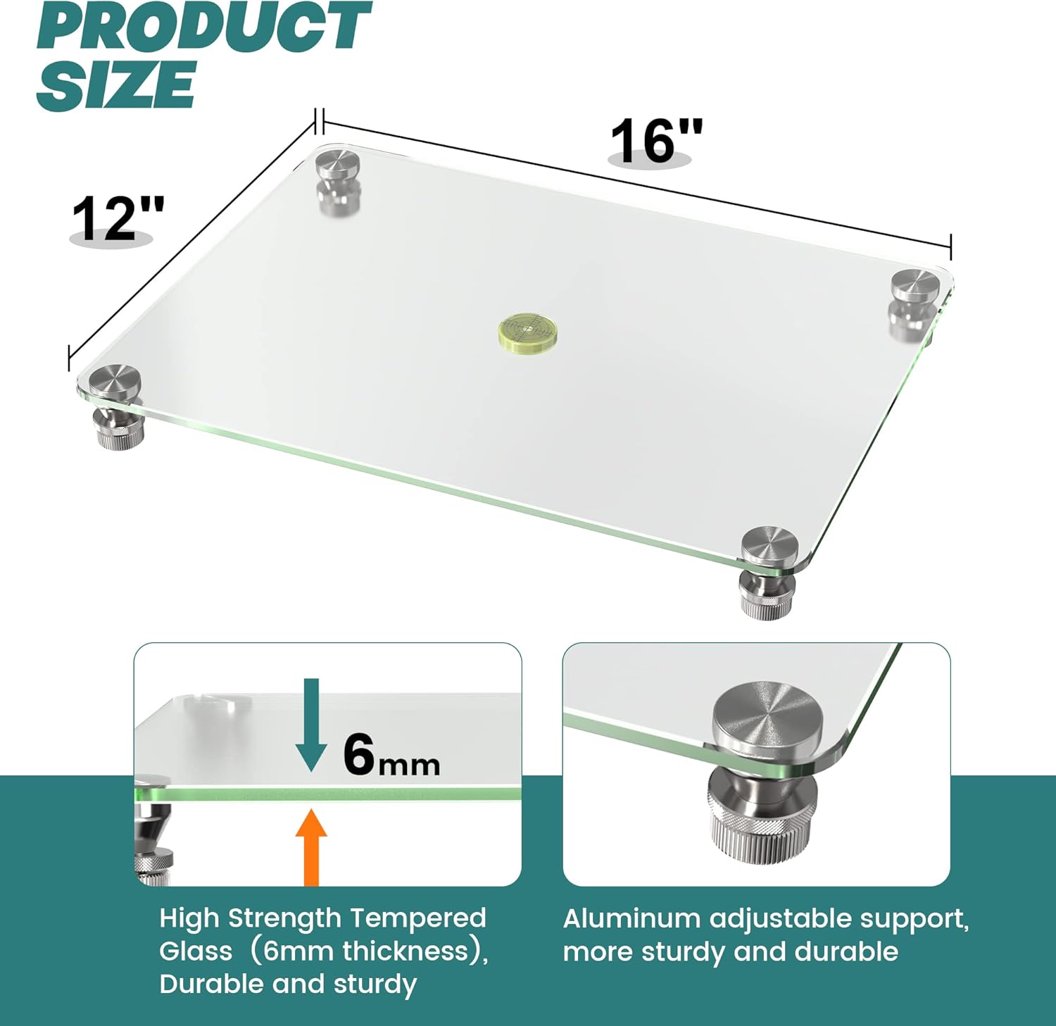 Nelyrho Tabla de nivelación de vidrio para resina, mesa de nivelación de precisión ajustable de 16 x 12 pulgadas para resinar, accesorios de resina