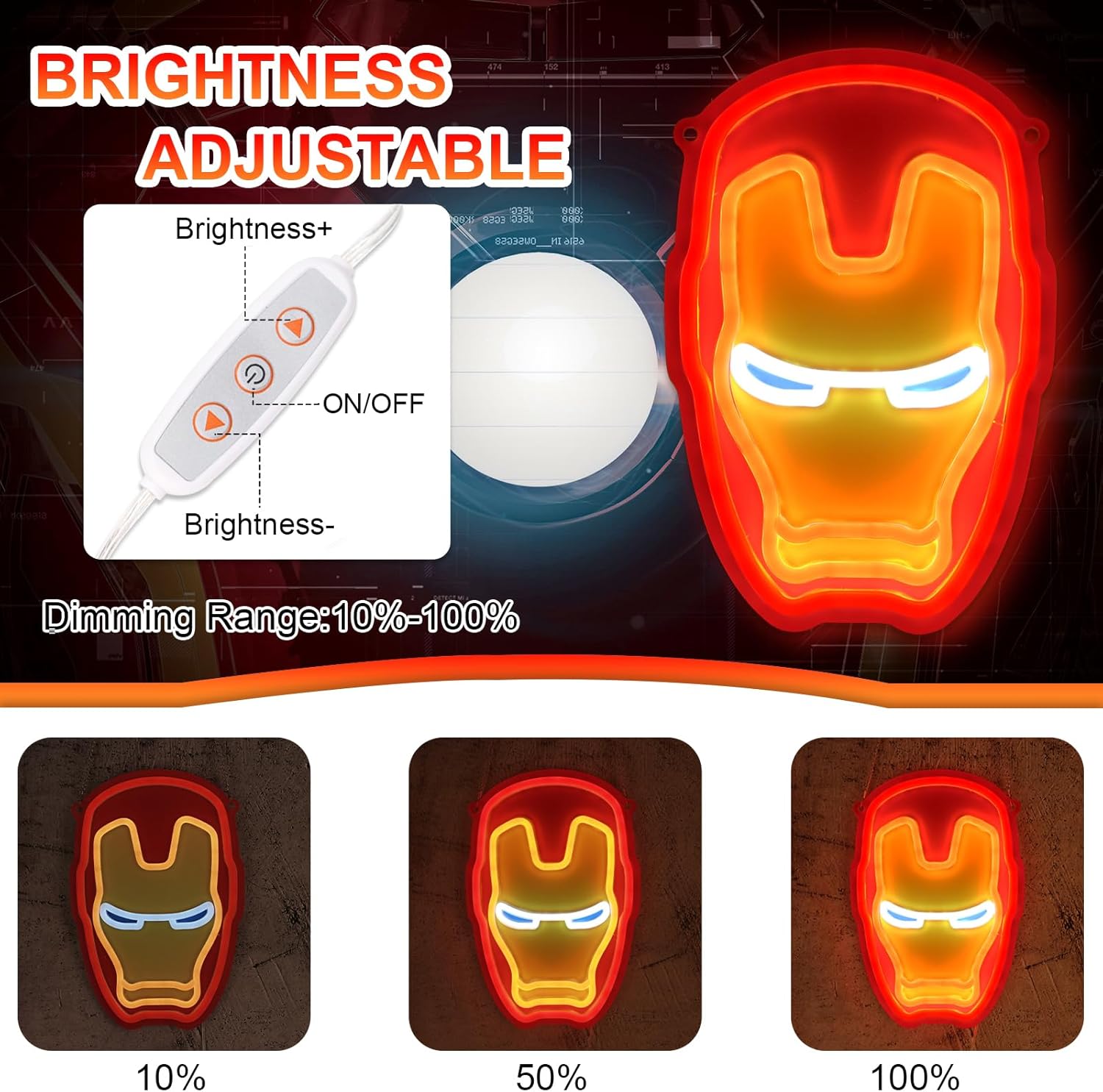 Letreros de neón de anime Ironman, luces LED de anime para jugadores, decoración de pared de cueva, dormitorio, fanáticos de superhéroes, jugadores,