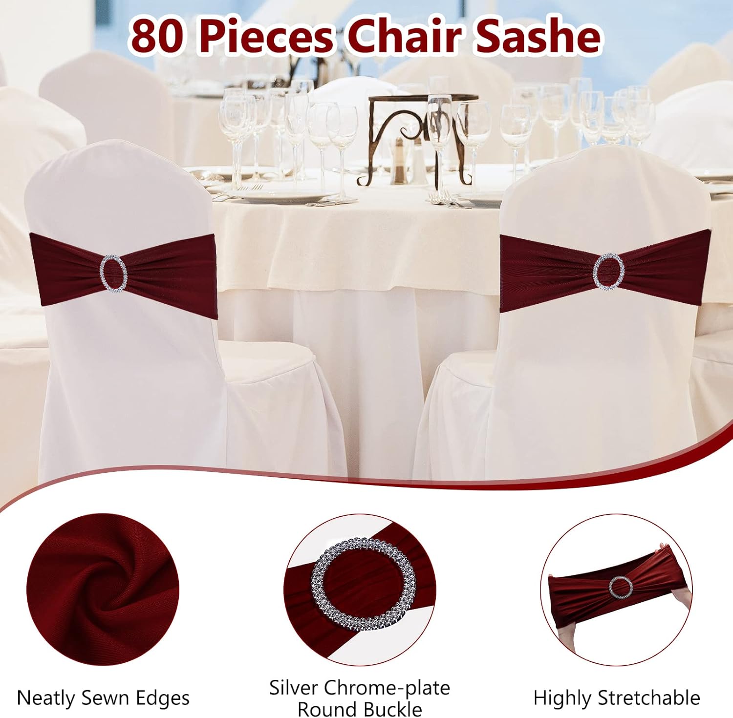 Tegeme 80 cintas elásticas para silla, lazos para silla, bandas elásticas de elastano con hebilla para bodas, hoteles, banquetes, fiestas de