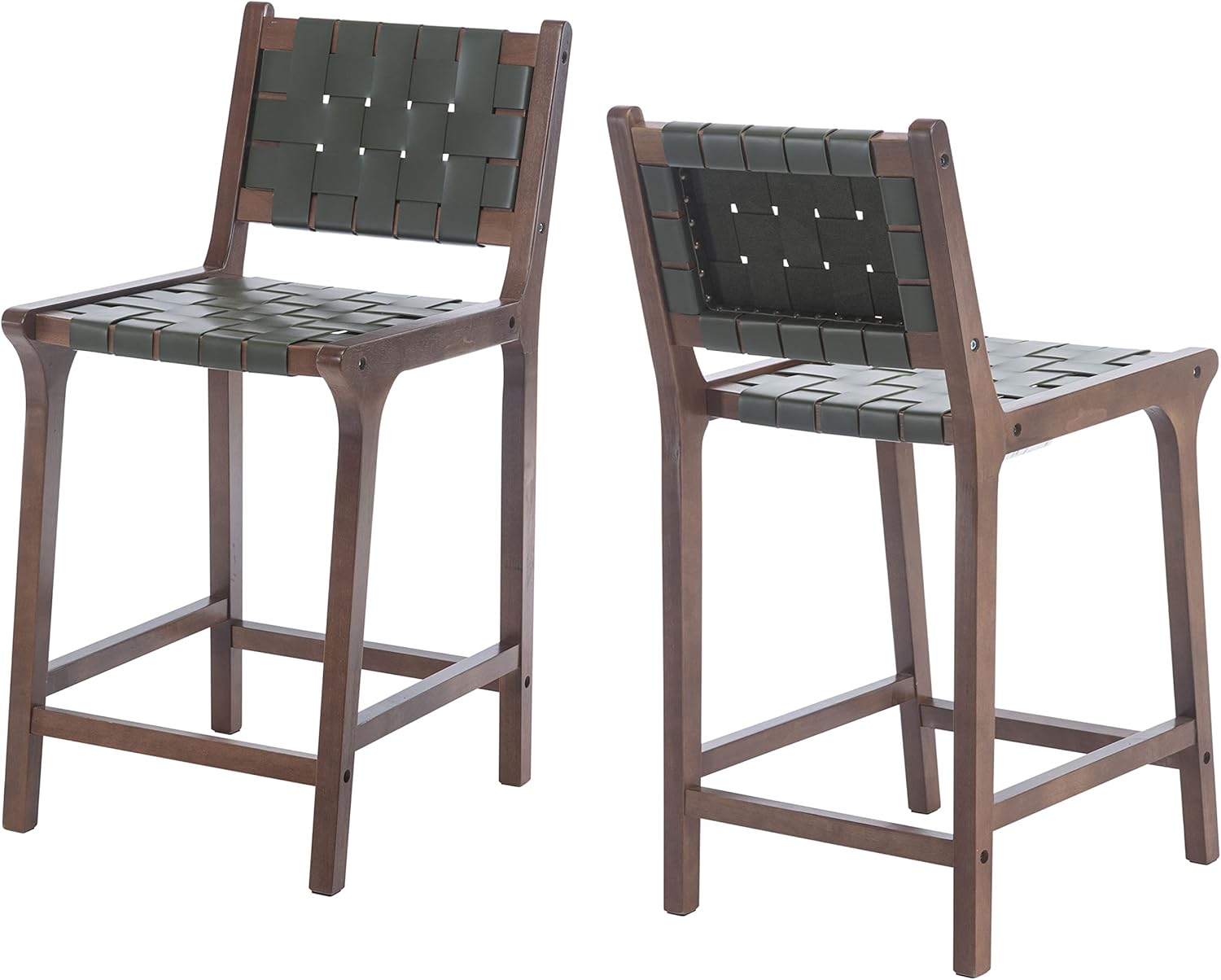 DM Furniture Taburete de bar de 23.5 pulgadas de altura de mostrador, juego de 2 tiras tejidas de piel sintética, taburetes de bar con correas de
