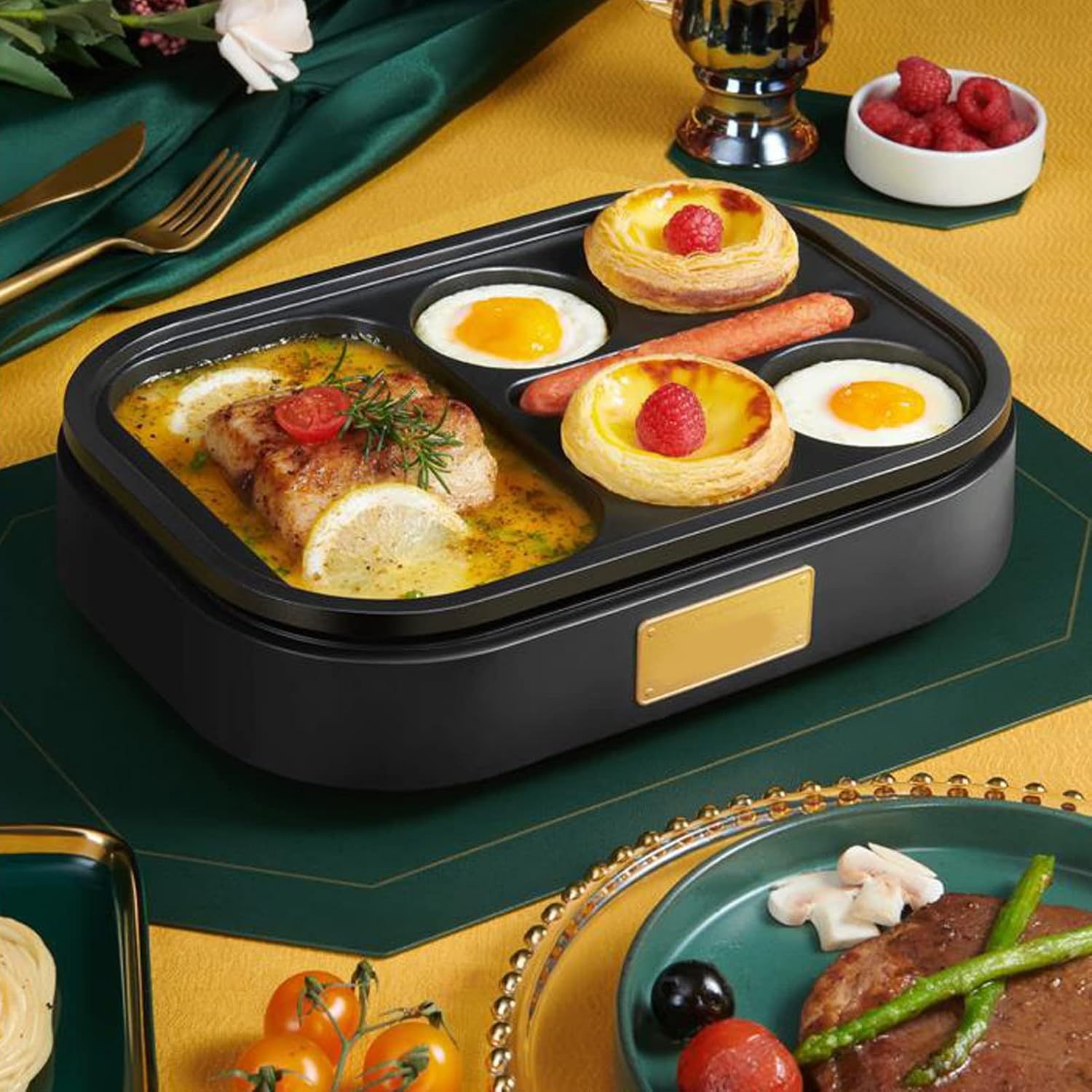 Mini sartén eléctrica para panqueques de 6 agujeros, sartén antiadherente de huevos, máquina para hornear antiadherente, desayuno multifuncional,