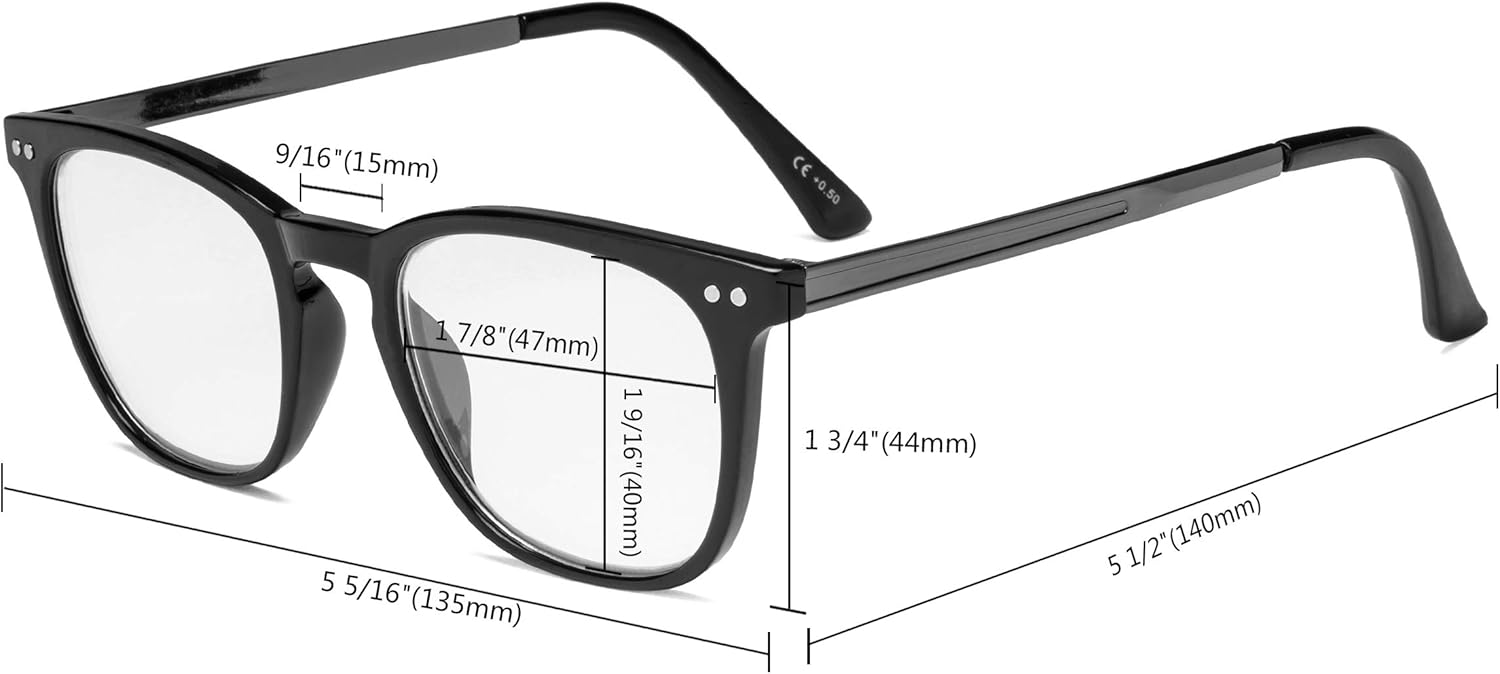 Eyekepper Lectores Retro Cuadrado Plástico Marco Metal Brazos Lectura Gafas Gris DEMI +2.0