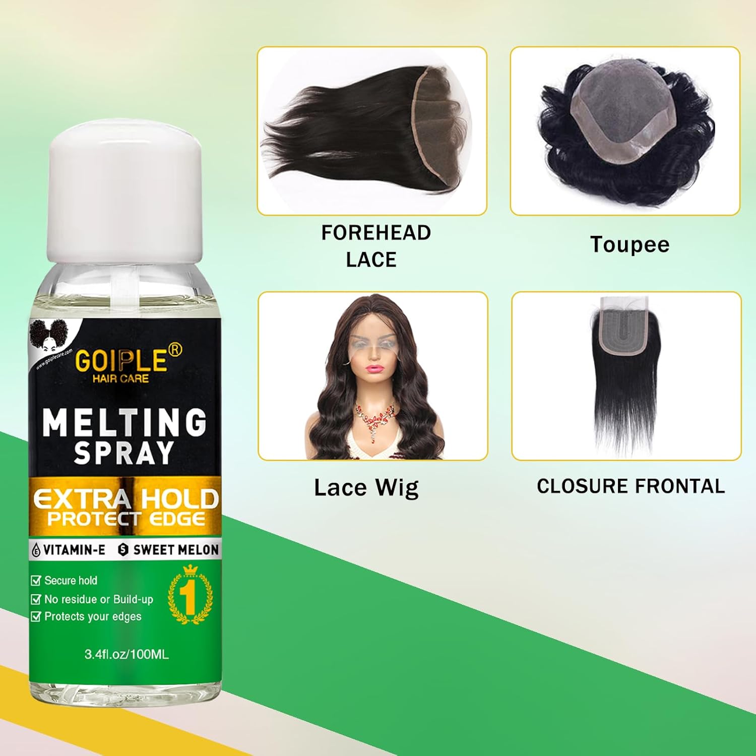 3.4 onzas líquidas de encaje de fusión y sujeción en aerosol adhesivo para el cabello sin pegamento para pelucas, spray adhesivo de fusión de encaje