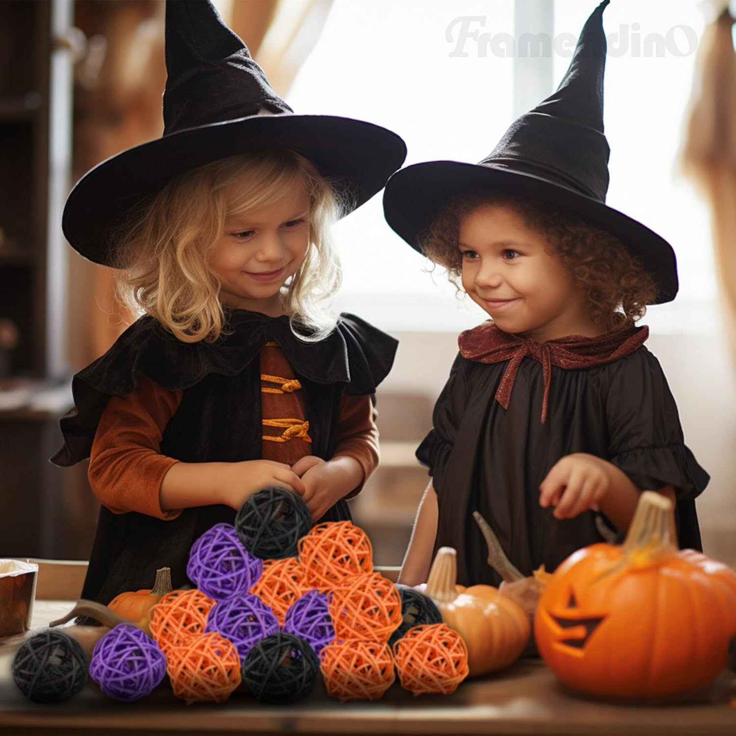 Framendino, Paquete de 24 bolas de ratán de Halloween de 2 pulgadas, adornos de jarrón de bola de mimbre
