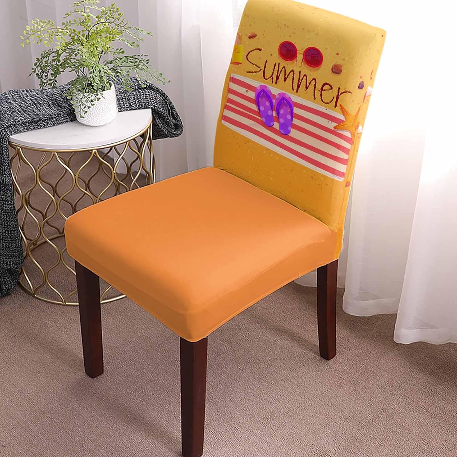 4 Packs Dining Chair Slipcovers for Kitchen, Summer Beach Flip Flops Sunglasses Stripes Universal Stretch Chair Protector Covers for Dining Room