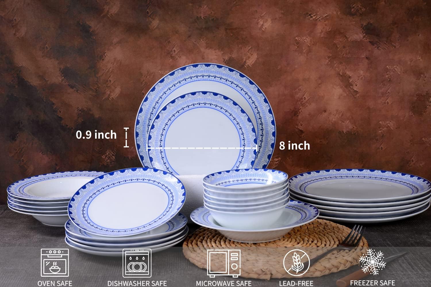 Braque Juego de 6 platos de cerámica para almuerzo, juego de platos de 8 pulgadas, para postre, ensalada, aperitivo, plato pequeño apto para