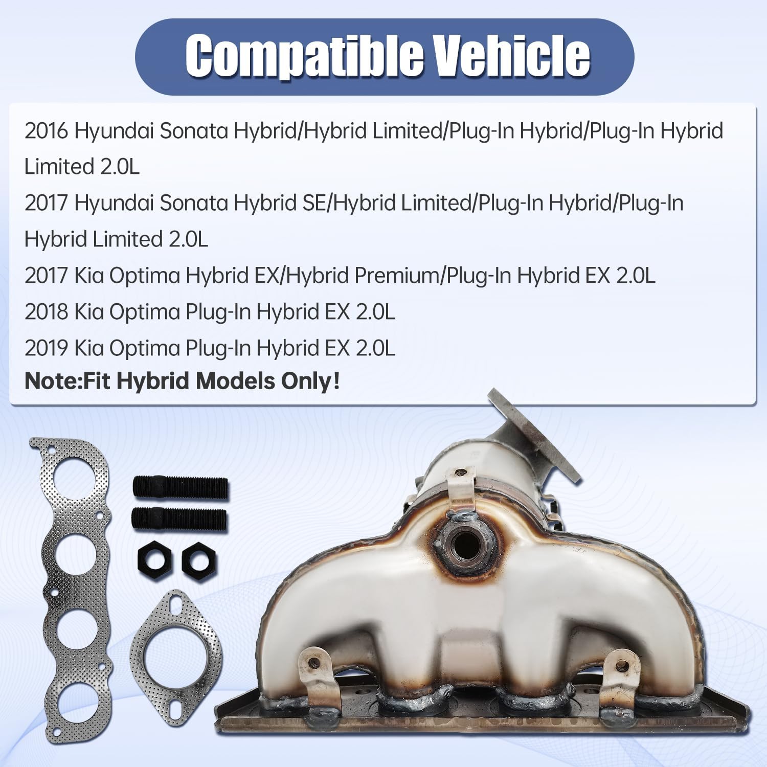 28510-2EAA0 Convertidor catalítico frontal compatible con Hyundai Sonata Hybrid 2016-2017 Kia Optima Hybrid 2017-2019 2.0L L4 (solo modelos híbridos)