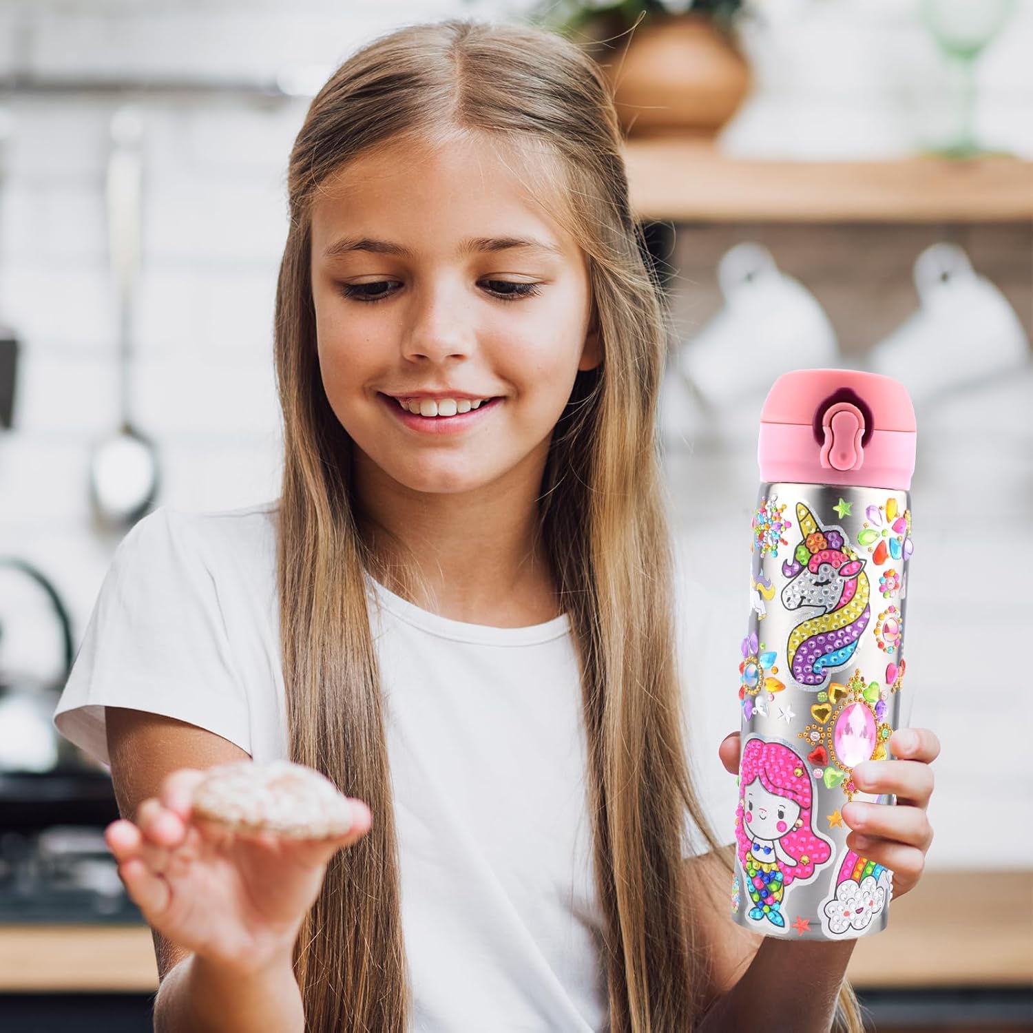 Decorate Your Own Water Bottle, Birthday Mothers Day Gifts for Kids Age 4 5 6 7 8 9 10 Years Old Kids with Unicorn Rhinestone Glitter Gem Stickers